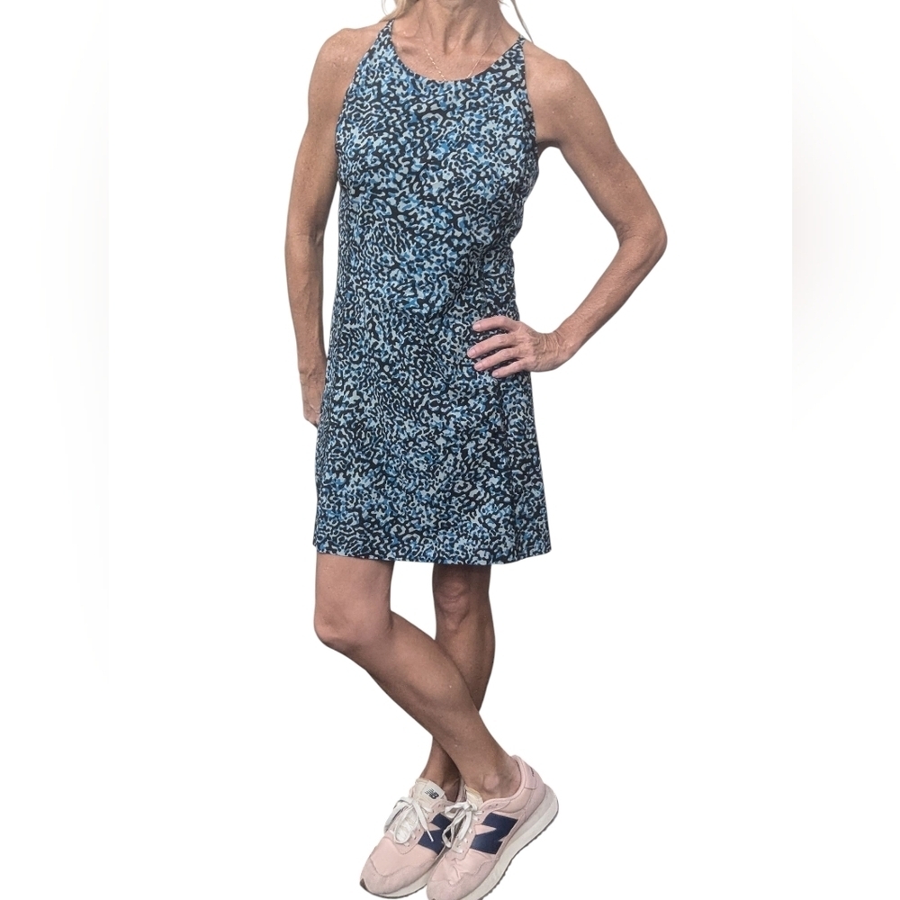Athleta Infinity Dress S Clouded Leopard Blue Built In Shorts